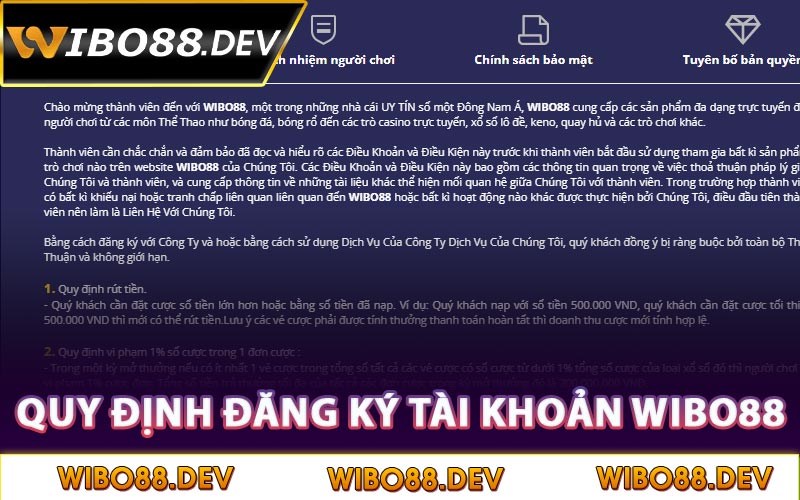 Quy định đăng ký tài khoản Wibo88